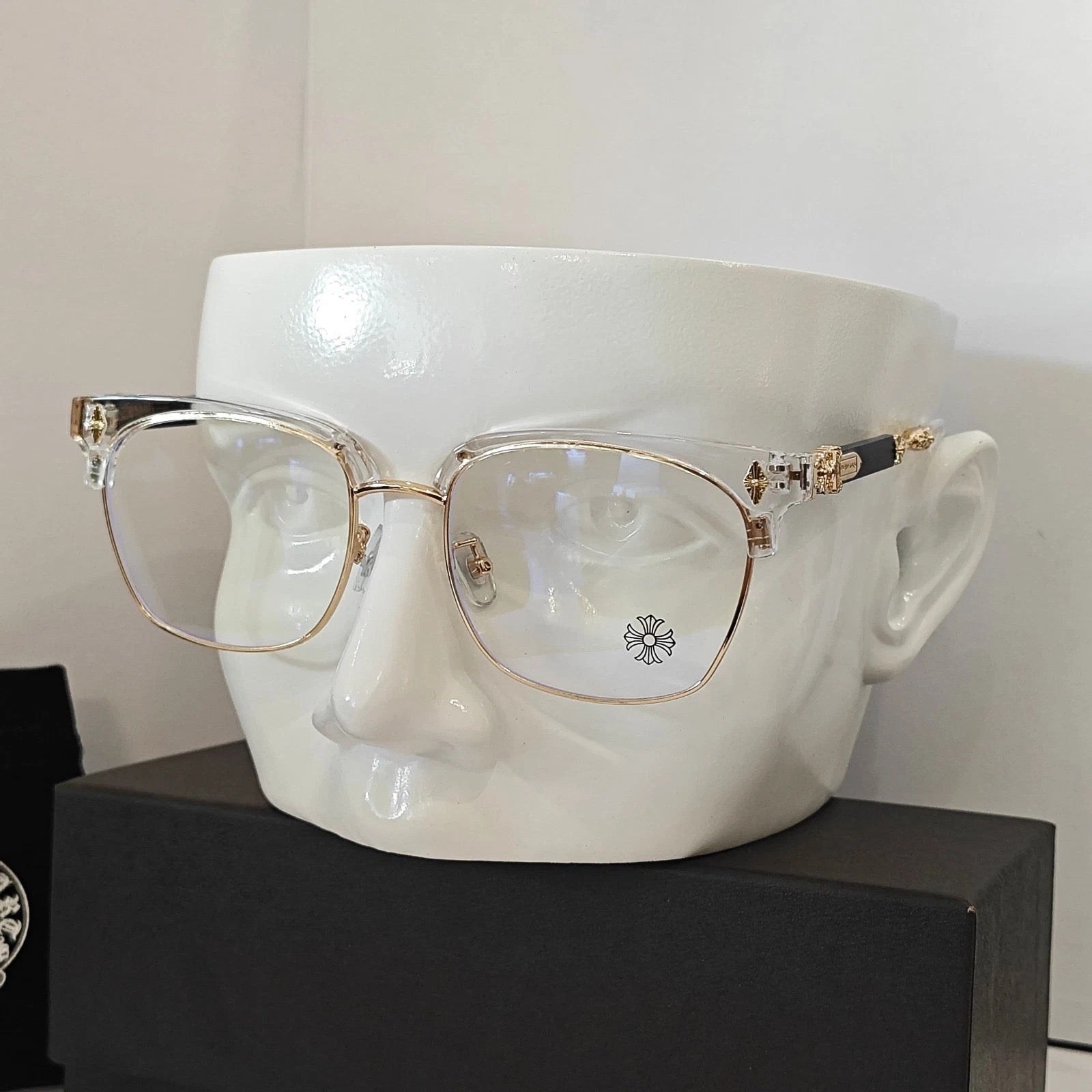 Óculos Chrome Hearts Clubmaster Clear Gold
