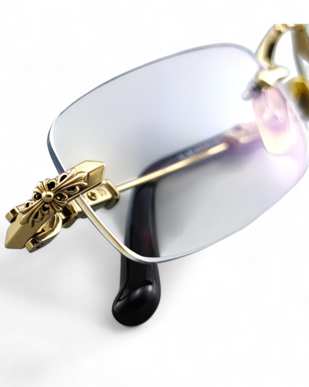 Chrome Hearts Gold Rimless Eyeglasses Frame Unisex Luxury Style