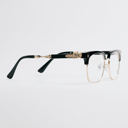 Óculos Clubmaster Preto Dourado, vista lateral
